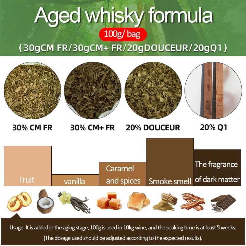 French oak product yeast package Whiskey product formula package aging acceleration bourbon whisky ingredient