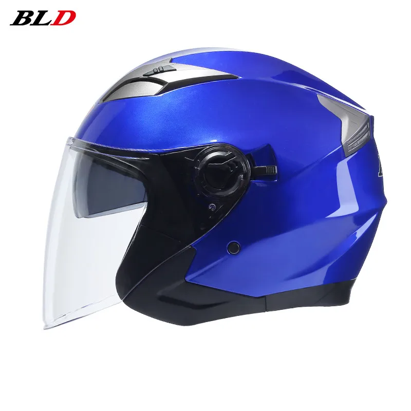 BLD Motorcycle Dual Lens Vintage Helmets Four Seasons Scooter Electric Bicycle Cafe Racer Helmet Jet Cascos Para Moto Man Women