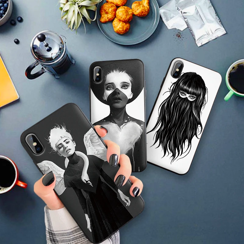 Чехол для Xiaomi Redmi 7A K20 pro 6 Note 5 8 черный и белый love sad girl 4X 5A 16G 32G 7 GO Pro | Мобильные