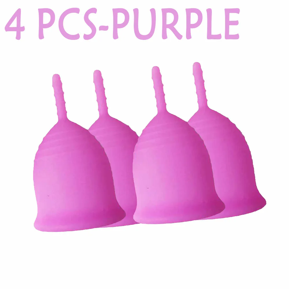 Purple-4pcs Стиль медицинский класс силиконовые гигиенические менструальные чашки женские менструальные чашки Mestrual Coupe menstrumell S+ L скидка - Цвет: Purple-4pcs