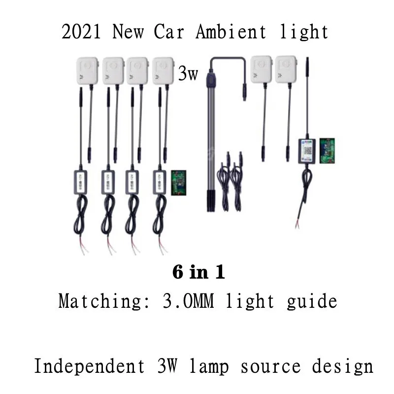 6 in 1 3W Super RGB NO Threading Ambient Light APP Control DIY Soft Refit Optic Fiber Band For Car Interior Decorative | Автомобили и