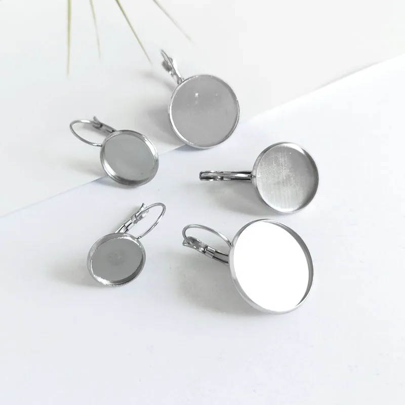 10pcs Stainless Steel Earring Hooks Round Cabochon Cameo Tray Settings Blank Base Supplies for Jewelry | Украшения и аксессуары