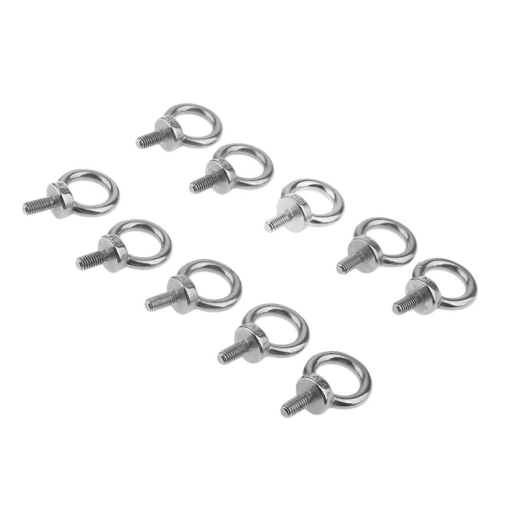 10pcs 316 Grade Stainless Steel Lifting Ring Eye Bolt Nuts Screws Bolts 6mm