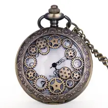 Стимпанк полые шестерни кварцевые карманные часы ожерелье кулон для женщин мужчин подарки Ретро Винтаж Fob часы CF1035