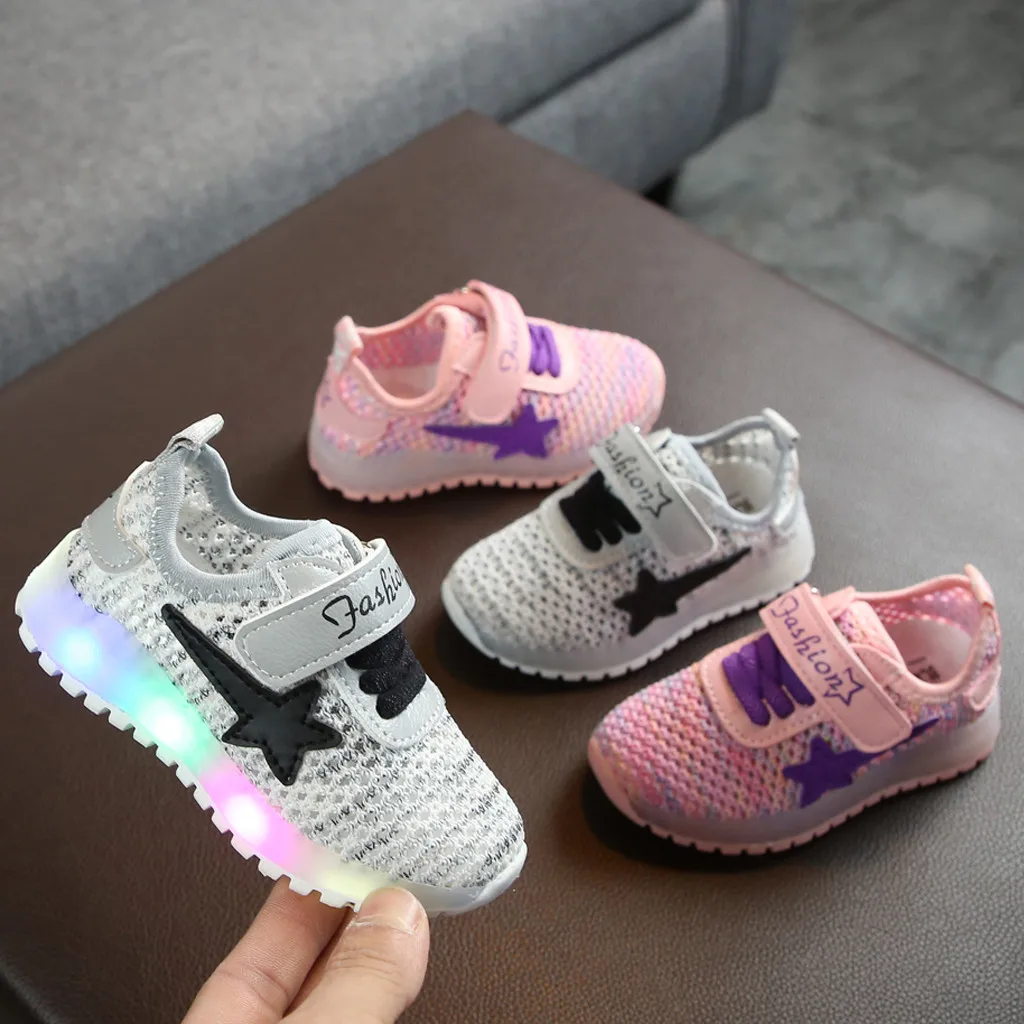 Toddler Infant Flag Baby Girls USB Breathable LED Luminous Sport Shoes Sneakers 2019 NEW Drop Shipping | Детская одежда и обувь
