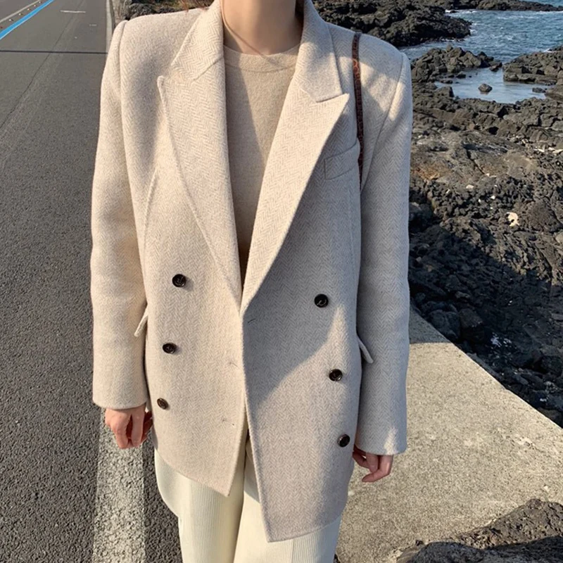 Кашемировое пальто Свободное женское маленькое Короткое шерстяное пальто
