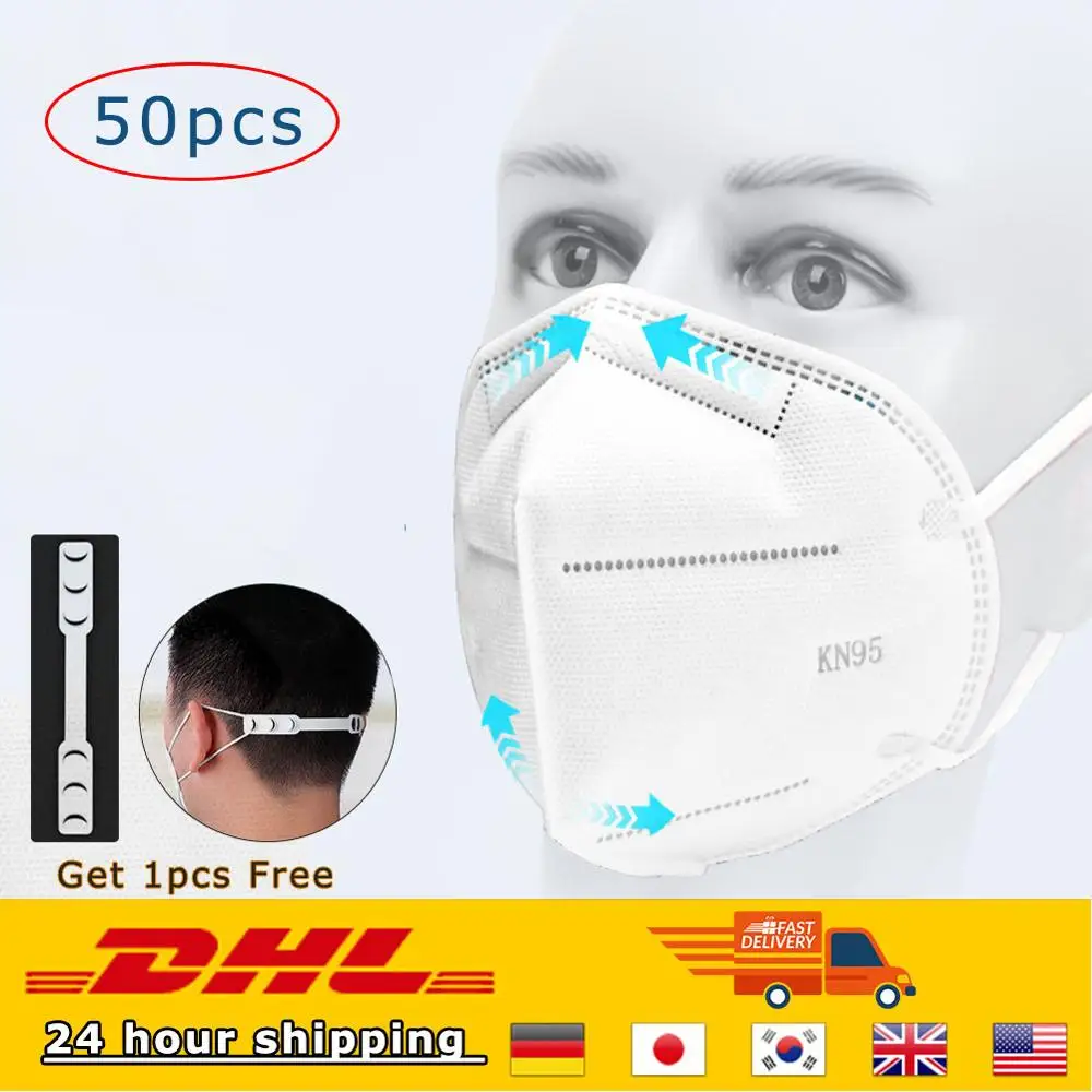 

50pcs KN95 Masks DHL Fast Shipping 95% Filtration Anti-Dust Reusable Breathing Face Mask For Adult Women Men