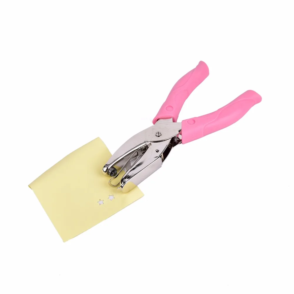 Pink color Hand-held Star Shape Hole puncher Paper Punch for Greeting Card Scrapbook Notebook Puncher Hand Tool with Grip