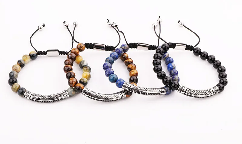 New Men Bracelet Natural Stone Beads Stainless Steel Tube Friendship Macrame Bracelet Men Jewelry Gift - Image 5
