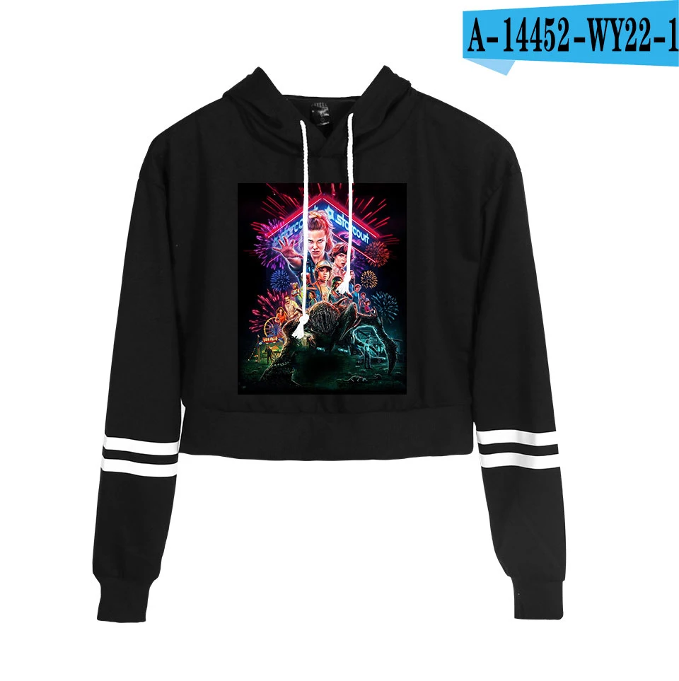 Stranger Things Hoodie Sexy Women Spring Autumn High waist Black Short Sweatshirt Ladies Hoodies Ca