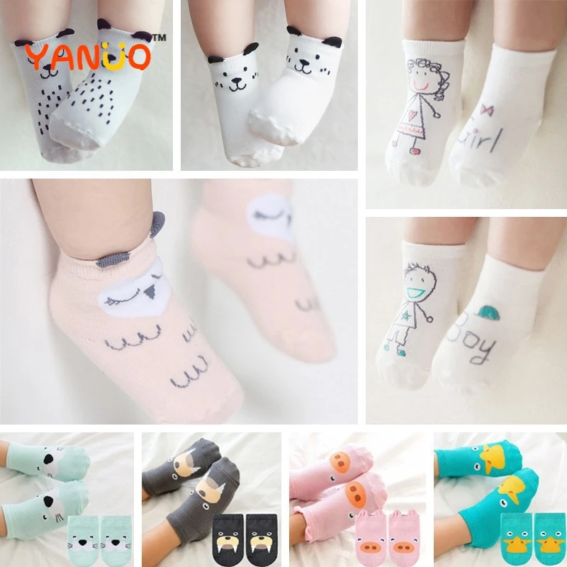 Calcetines antideslizantes con dibujos animados para bebés, de algodón, asimétricos, para primavera, verano e invierno, de 0 a 48 meses