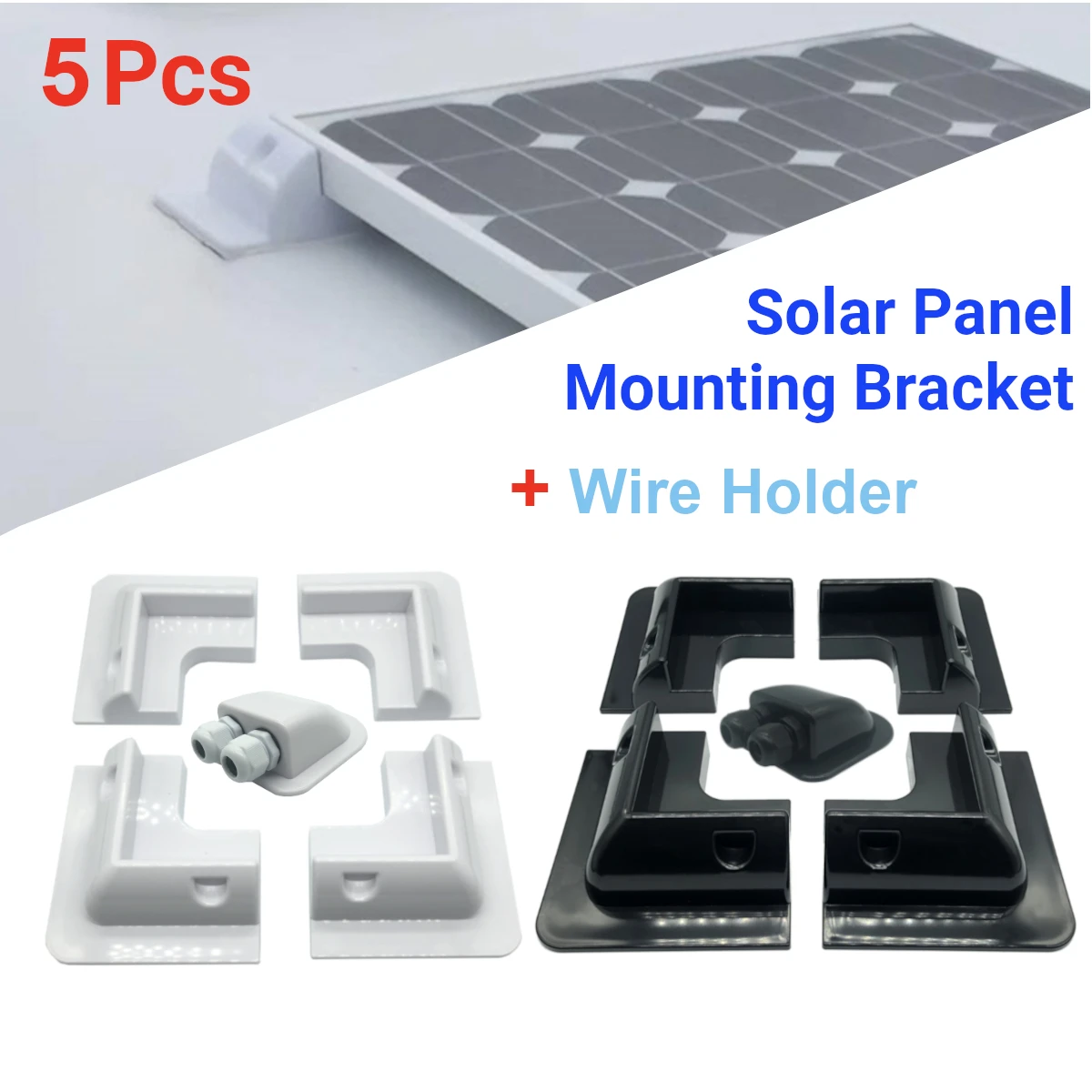 5x RV Top Roof Solar Panel Mounting Fixing Bracket Kit Wire Box ABS Supporting Holder for Caravans Camper Boat Yacht Motorhome