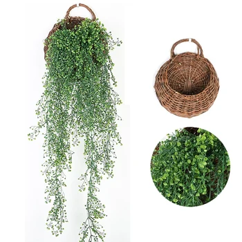

Artificial Hanging Fake Flowers Ivy Vine Garland Plant with Basket Home Decor Wedding Supplies