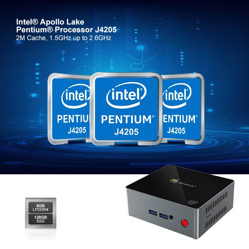 Beelink J45 Win10 Мини ПК intel Pentium J4205 SSD 128 Гб двойной экран дисплей Поддержка HDD Gigabit LAN мини-медиаплеер ТВ-бокс