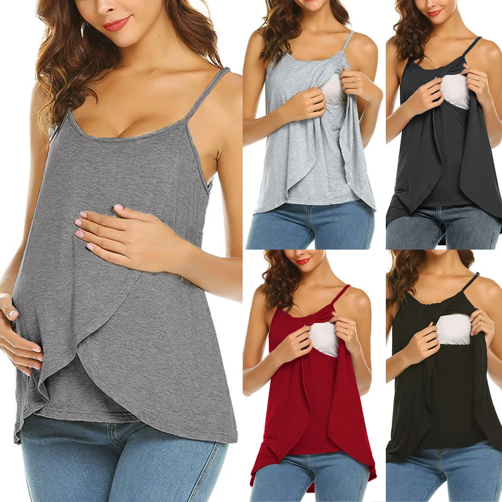 

2021 Women's Strap Maternity Camisole Tops Nursing Vest Breastfeeding Sleeveless Solid Color Cami Tank Tops Pajamas For Feeding