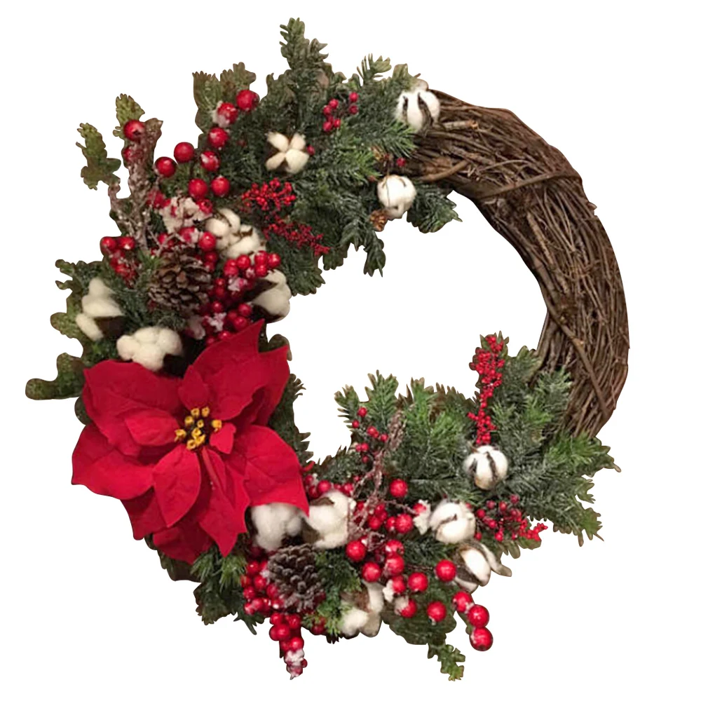 

Hanging Rattan Ring Wedding Layout Venue Christmas Wreath Artificial Garland Cotton Wall Door Home Xmas Tree Hanging Decoration