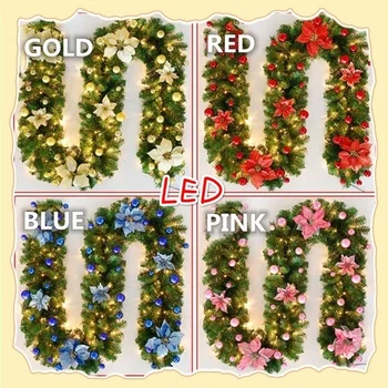 

1.8/2.7M Artificial Christmas Fireplace Garland Wreath Pine Tree Ornament Gold/Pink/Blue/Red New Year Fireplace Navidad Decor
