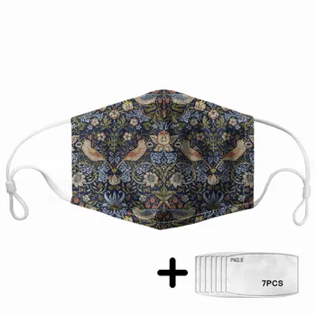 

New Adult William Morris Pimpernel Print Dustproof Mouth Mask 7pcs PM2.5 Filter Floral Pattern Elasticity Reusefulable Masks