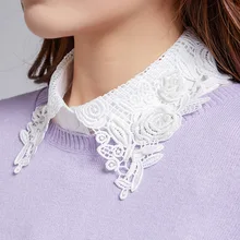 Women Chiffon White Lace Detachable Collars Female Floral Hollow False Collar Shirt Fake Half Shirt Collar Remoable Faux Col Tie