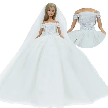 

Luxury High Quality Doll Dress for Barbie Doll Dancing Party Bride Wear White Gown + Lace Veil Clothes 12'' Doll Accessories Toy