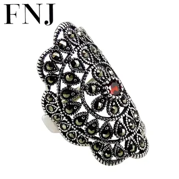 

FNJ Red Cubic Zircon Ring 925 Silver New Fashion MARCASITE Original S925 Sterling Silver Rings for Women Jewelry Adjustable Size