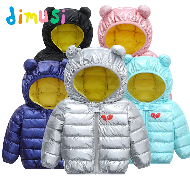  DIMUSI Winter Boys Silver Jackets Fashion Cotton Thick Coats Baby Girls Outwear Windbreaker Childre
