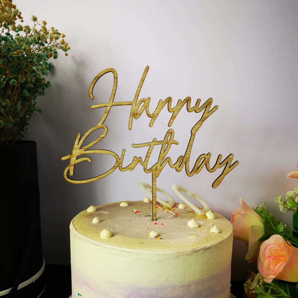 Rose Gold Happy Birthday Cake Topper Acrylic Letter Gold Silver Cake Top Flag Decoration For Birthday Party Wedding Supplies1
