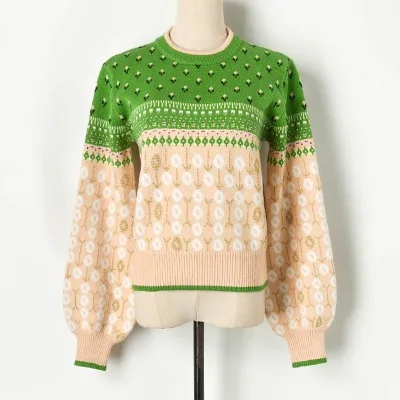 Ленивый свитер женский пуловер Свободный осенью и зимой одежда Стиль Sunnu Ранняя осень волна легкий фонарь рукав вязаный свитер - Цвет: Многоцветный