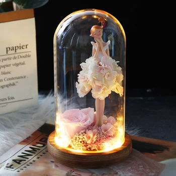 

New 5 Colour Beauty And The Beast Red Rose In A Glass Dome On A Wooden Base For Valentine's Gifts LED Rose Lamps Christmas Gifts