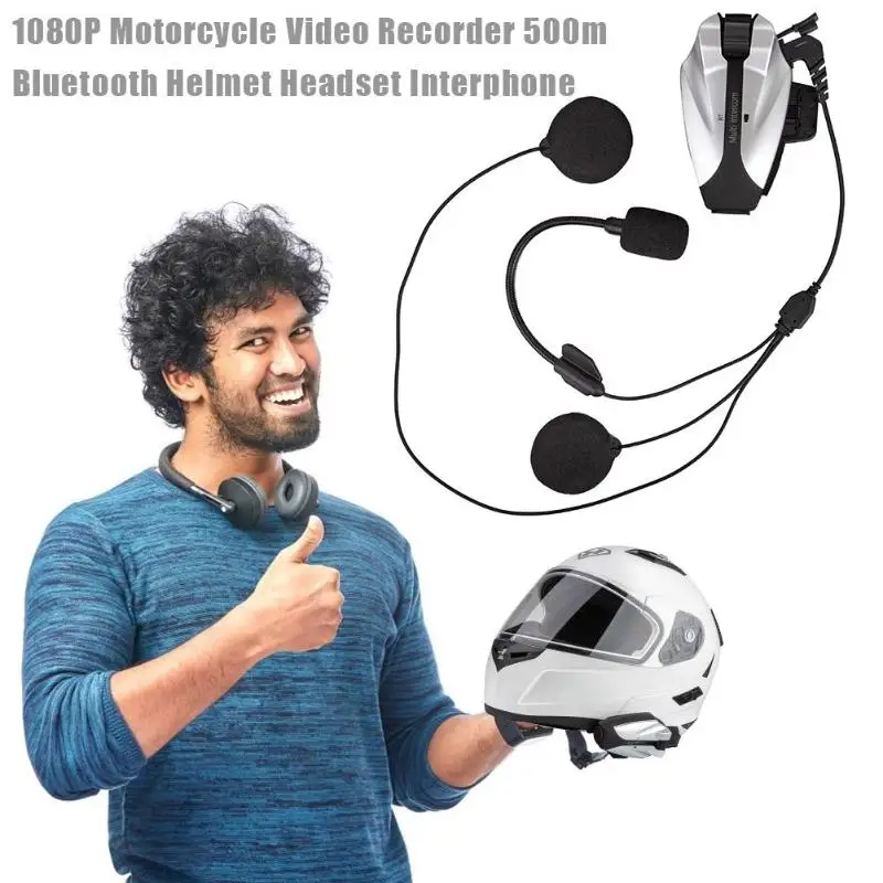 

Motorcycle Helmet Headset Interphone 1080P Real-time Snapshot Stereo Quality for 4 Riders Intercom with Video Recorder