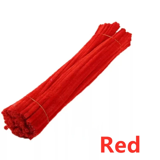 100pcs 30cm Chenille Stems Pipe Cleaners Kids Plush Educational Toy Colorful Pipe Cleaner Toys Handmade DIY Craft Supplies Red 100Pcs