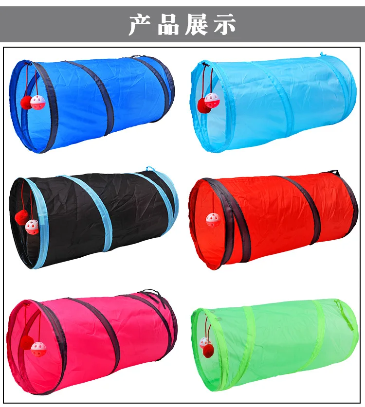 Nylon Collapsible Cat Tunnel 2 Holes Play Tubes Balls Puppy Channel Tubes Toys Interactive Combinable Tunel Para Gato Supplies