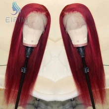 13x4 красный 99J Цвет прямые Синтетические волосы на кружеве парики из натуральных волос на кружевной предварительно эффектом деграде(переход от темного к бразильские Волосы remy Синтетические волосы на кружеве парики с детскими волосами Eifini