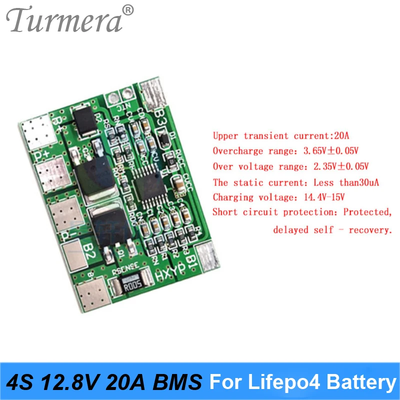 Turmera 4S 20A 12.8V 14.4V 32650 32700 Lifepo4 Battery Balanced BMS for Electric Boat Uninterrupted Power Supply 12V Car Battery 07