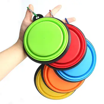 

New Collapsible Foldable Silicone Dog Bowl Candy Color Outdoor Travel Portable Puppy Doogie Food Container Feeder Dish On Sale