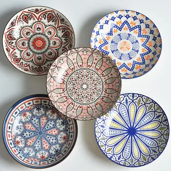 

7-8 Inch Nordic Creative Ceramic Dish Dish Household Meal Tray Japanese-Style Ceramic Deep Dish Western Salad Dish