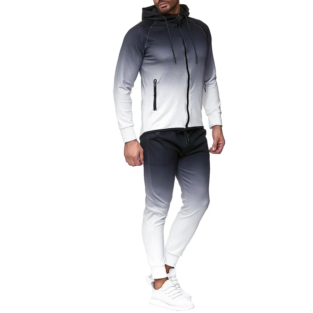

Mens Sport Suit Tracksuit 2019 Autumn Dyeing Zipper Print Sweatshirt Top Pants Sets Hip Pop Cool Streetwear Mens 2 Pieces Set