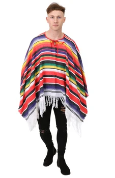 

ADULTS MEXICAN MAN COSTUME MULTI-COLOURED STRIPED PONCHO MEXICO PARTY WILD WESTERN BANDIT FANCY DRESS WEST OUTFIT ONE SIZE