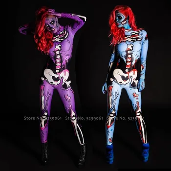 

Halloween Masquerade 3D Print Skeleton Ghost Bloody Party Jumpsuit Women Vampire Zombie Devil Demon Zentai Cosplay Scary Costume