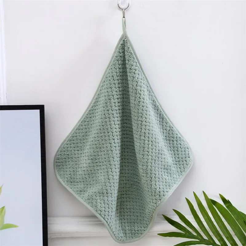 High Density Small Hand Towel 30x30cm Pineapple Hanging Kitchen Cleaning Towel Handkerchief Solid Color Washing Cleaning Towel 1