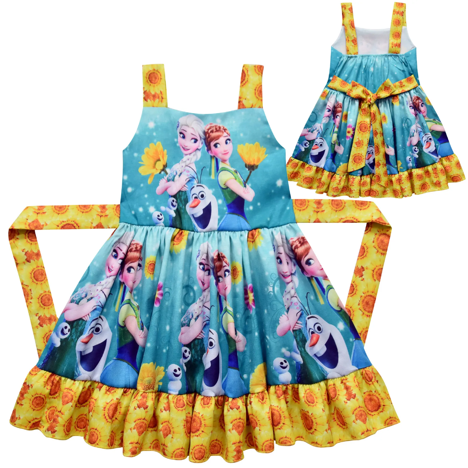 «Холодное сердце» 2 платье Эльзы для Летнее платье для девочек «Анна» с Олафом из молочного шелка, Fluttler рукав Нарядные платья для девочек Детский костюм принцессы