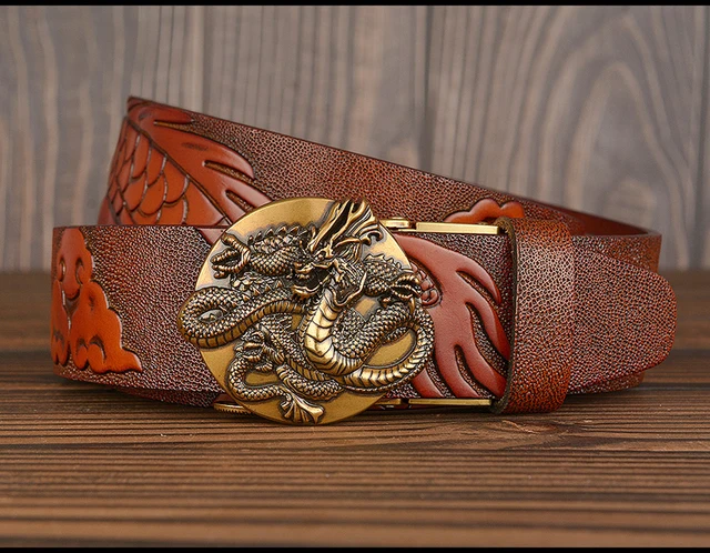 A Black Symmetrical Buckle Belt, Simple Faux Leather Chinese Dragon Belt,  Men's Belt As A Gift For Father And Husband - Temu Netherlands