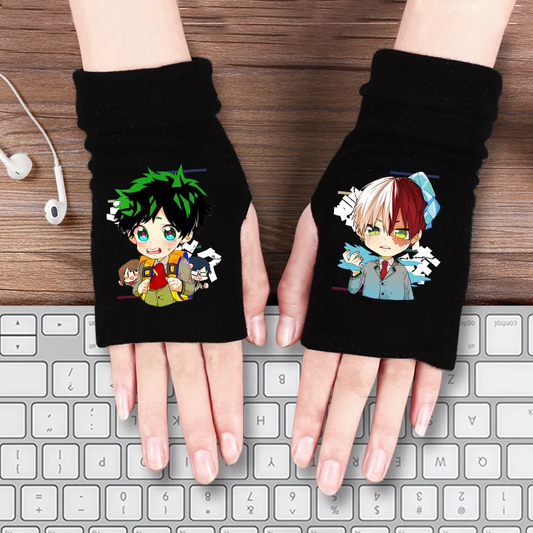Мультфильм Аниме перчатки Lovelive My Hero Academy Токийский Гуль Natsume Yuujinchou Onmyoji Gintama зимние теплые Половина перчатки хлопок милые