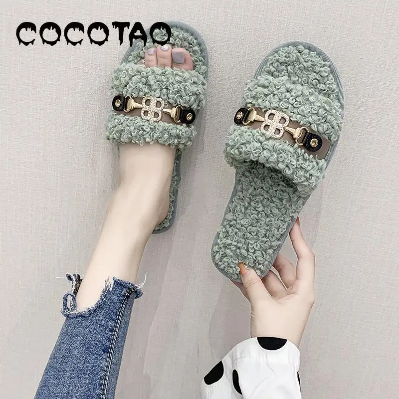 

Curly Winter Slippers Web Celebrity Wears Outside The New Ins Tide Cute Slippers Sandals Fashion Joker Skid That Occupy The Home