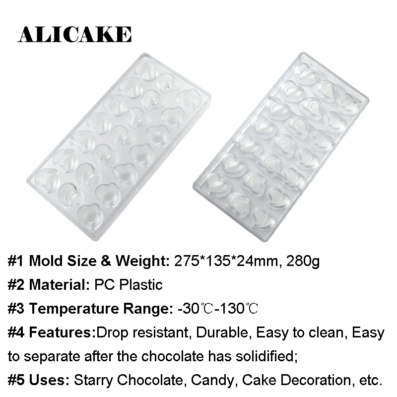 3D формы для шоколадных батончиков, поликарбонатные пластиковые формы для конфет в форме сердца, формы для выпечки, Кондитерские инструменты, формы для шоколадных лотков