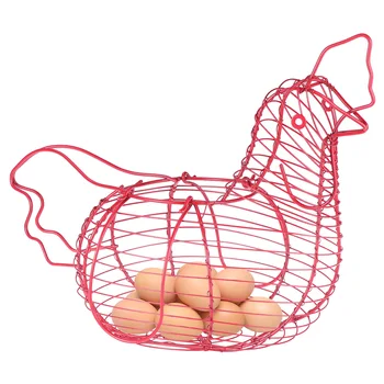 

Creative Iron Art Eggs Storage Basket Chicken Shaped Egg Holder Household Vegetables Container (Red)