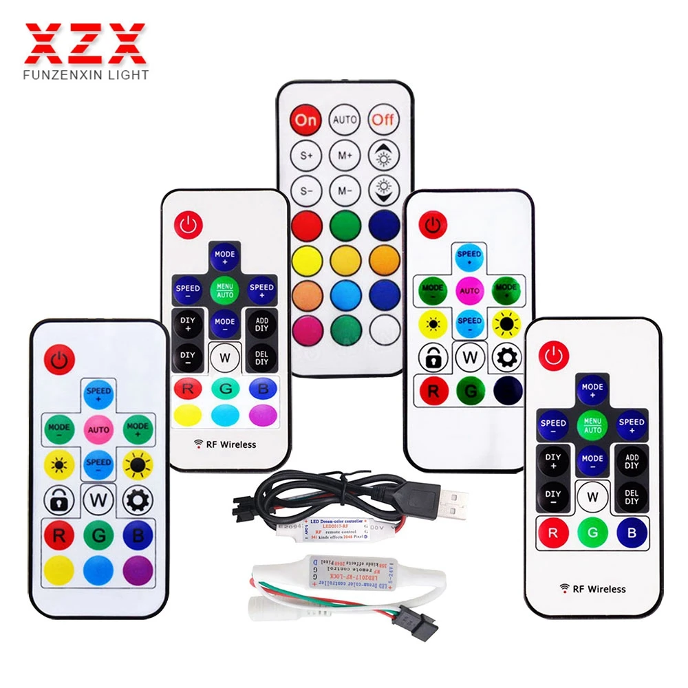 

DC5-24V DC/USB MINI 3Keys RF14/17/21Keys LED Pixel Strip Light Controller For WS2811 WS2812B SK6812 1903 With Remote Controller