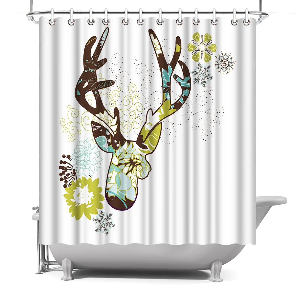 

Deer Silhouette Flower Floral Prints Simple Style Spring Shower Curtain Waterproof Polyester Fabric with Hooks 72x72inch