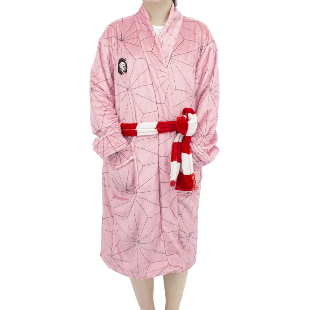 Anime Demon Slayer Kamado Nezuko Cosplay Flannel Bathrobe Sleepwear Warm Pattern Plush Robe Men Women Pajamas Costume | Тематическая