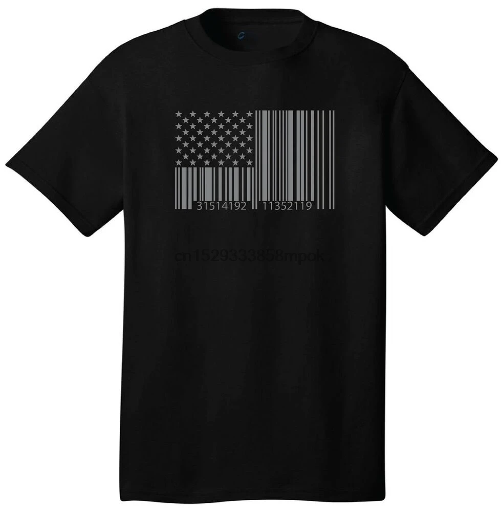Barcode American Flag T-Shirt ACTUAL CIPHER IN #s! Puzzle Code Anti-Capitalist | Мужская одежда